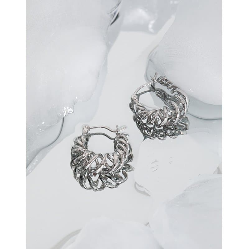 Hollow Spring Twisted 925 Sterling Silver Hoop Earrings