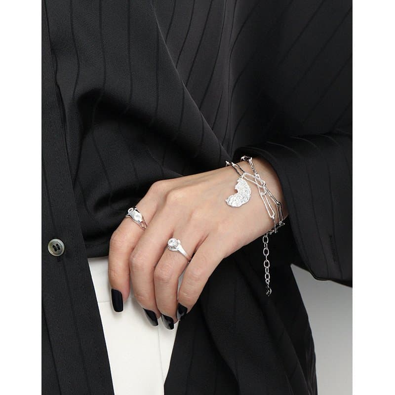 Irregular Crescent Moon Hollow Chain 925 Sterling Silver Bracelet