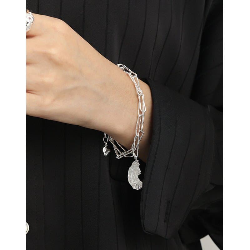 Irregular Crescent Moon Hollow Chain 925 Sterling Silver Bracelet