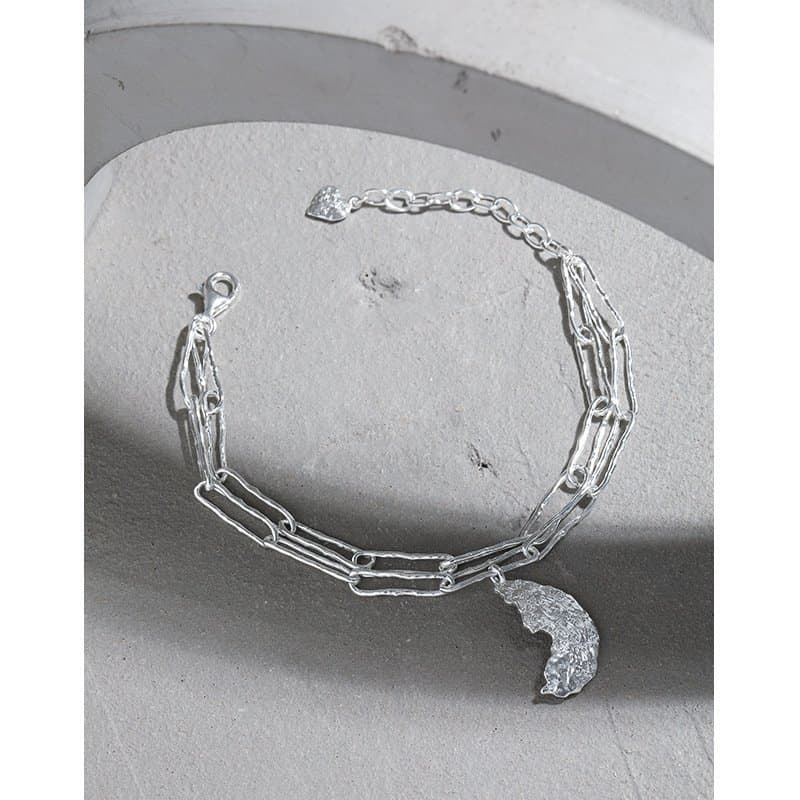 Irregular Crescent Moon Hollow Chain 925 Sterling Silver Bracelet