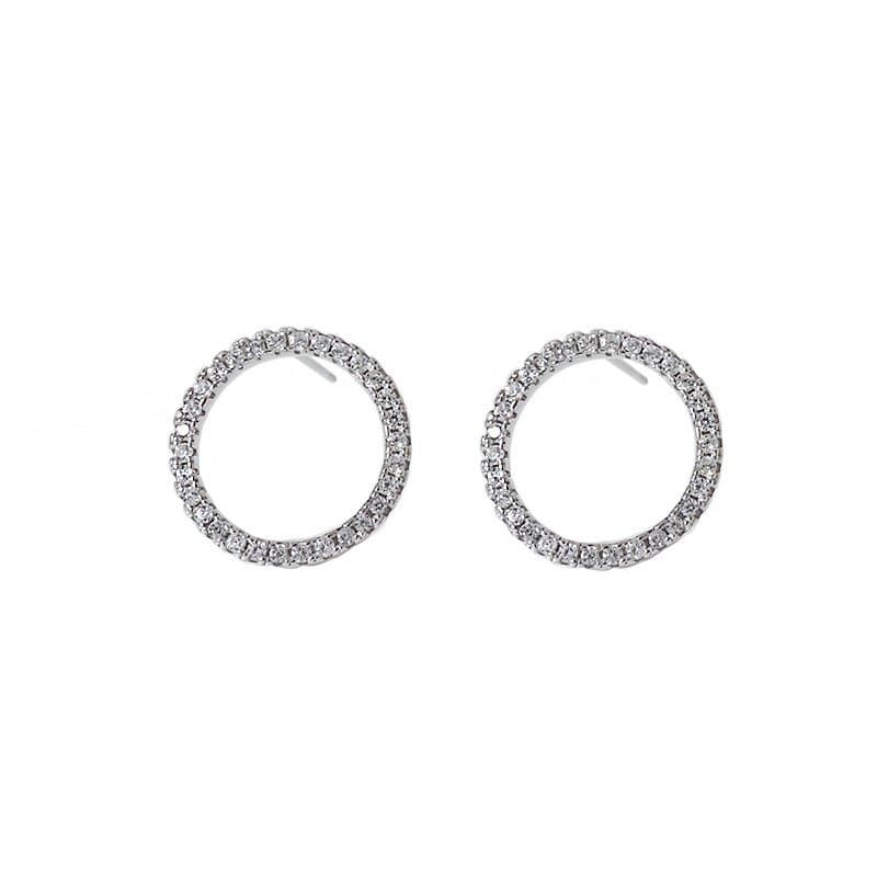 Classic Geometric Hollow CZ Circle 925 Sterling Silver Stud Earrings