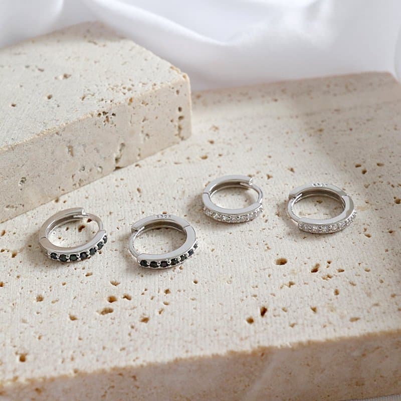 Classic CZ Mini Circle 925 Sterling Silver Huggie Hoop Earrings