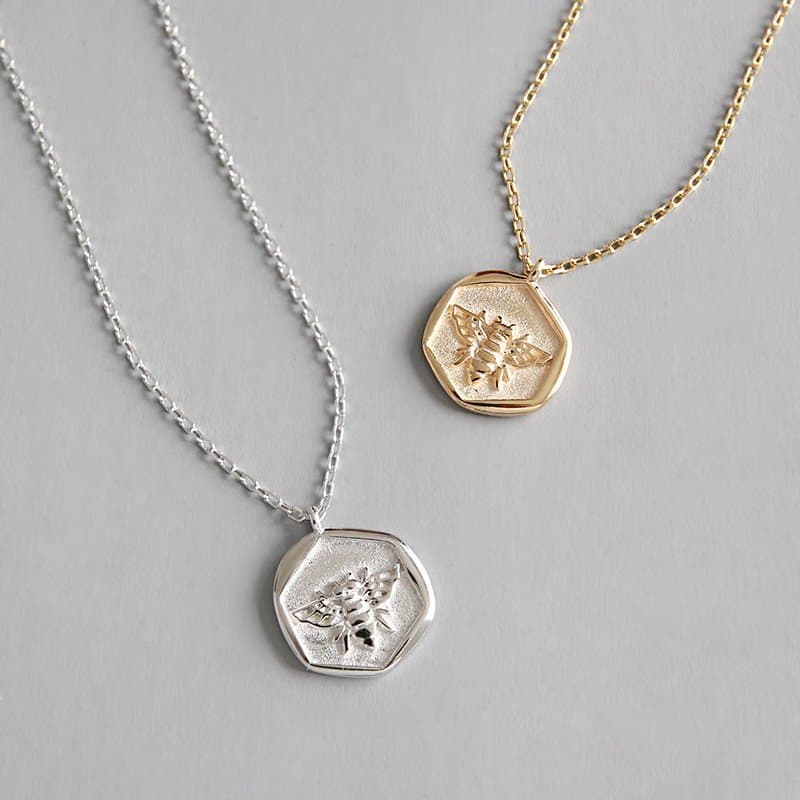 Honey Bee Tag 925 Sterling Silver Necklace