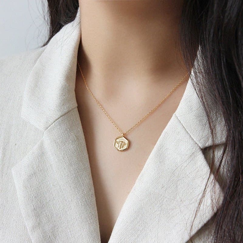 Honey Bee Tag 925 Sterling Silver Necklace