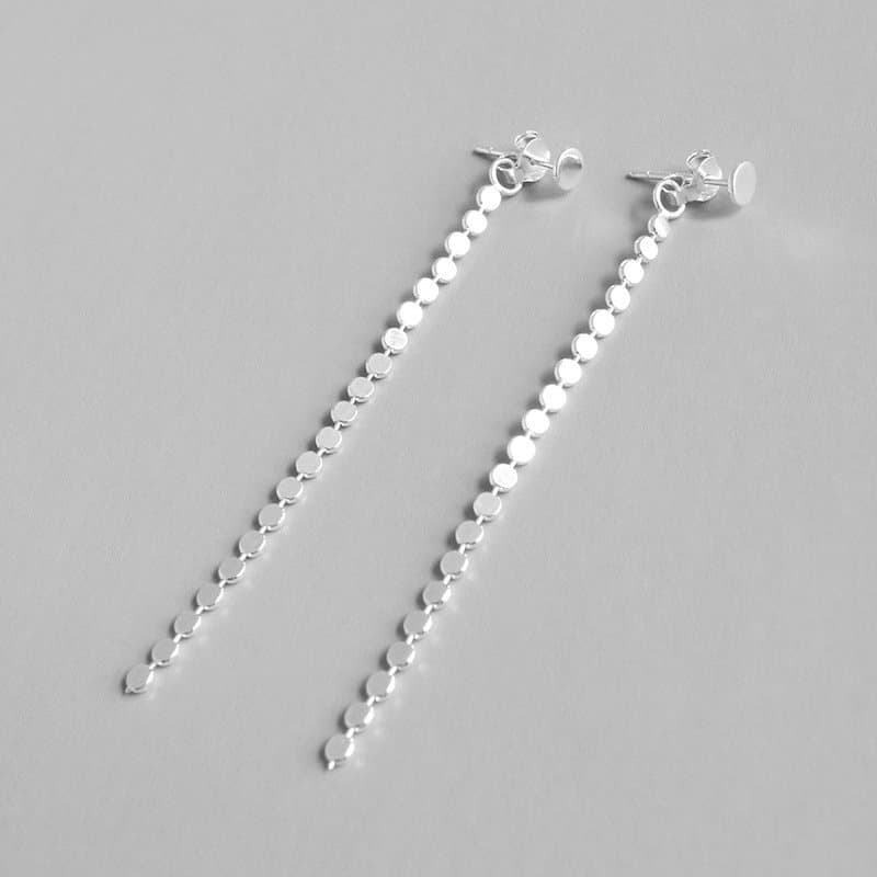 Elegant Flat Beads 925 Sterling Silver Dangling Earrings