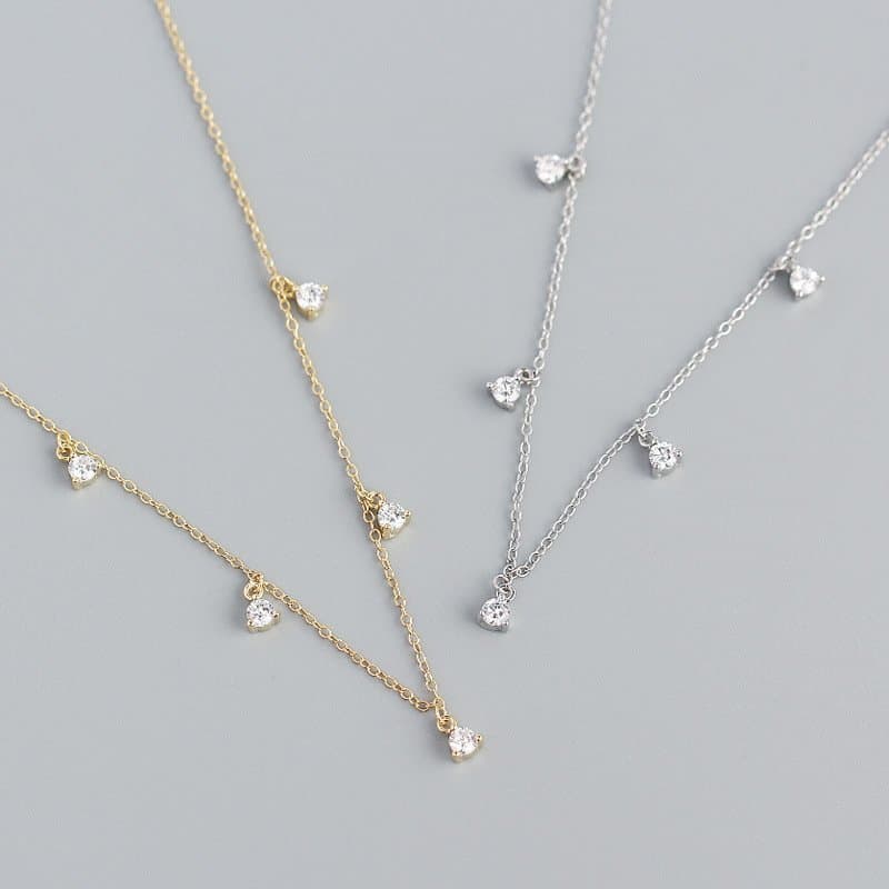 Elegant Geometric Round CZ Tassels 925 Sterling Silver Necklace