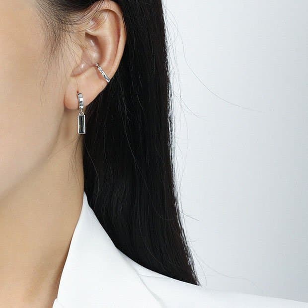 Elegant Green CZ Rectangle Geometric 925 Sterling Silver Dangling Earrings
