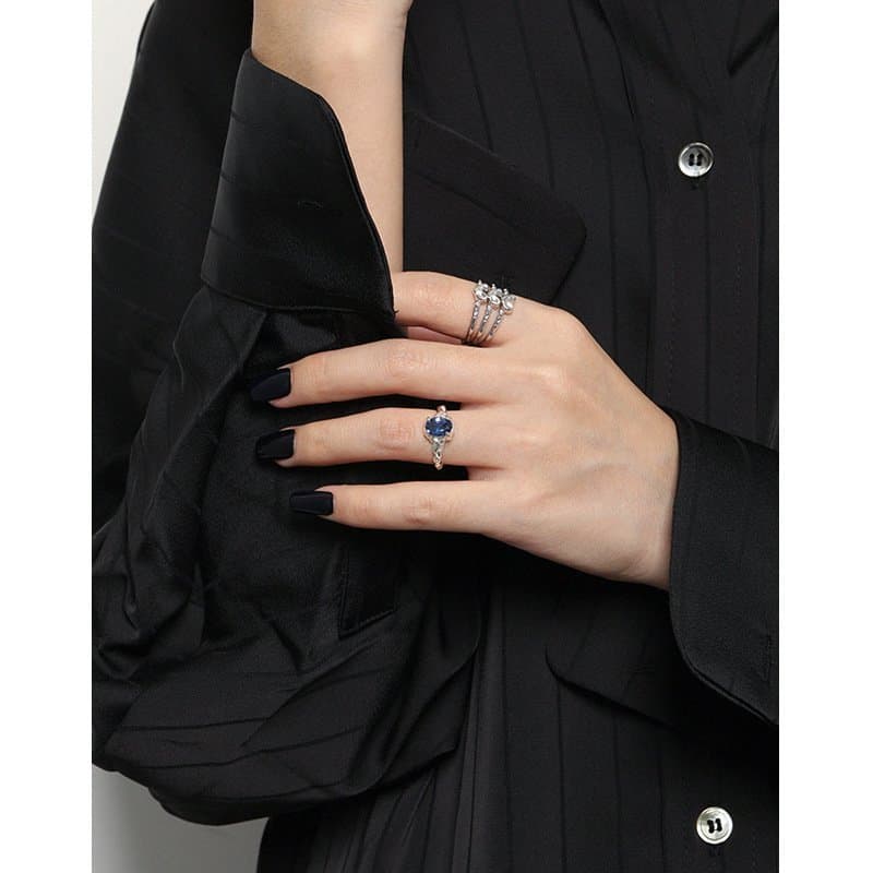 Elegant Oval Blue CZ 925 Sterling Silver Adjustable Ring