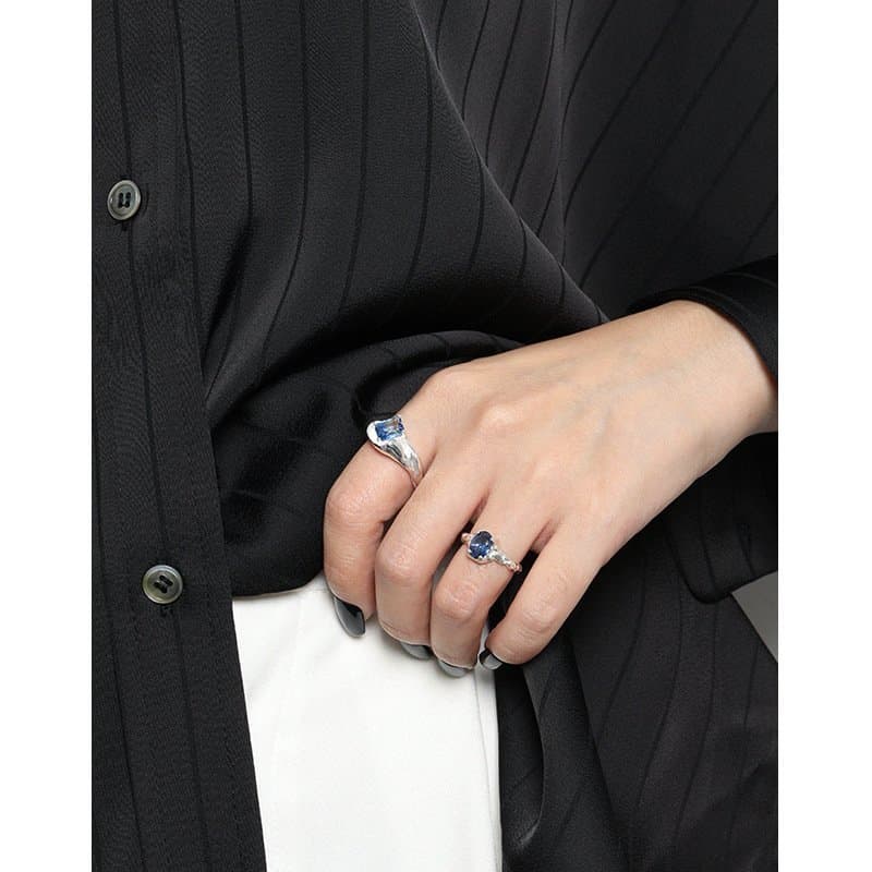 Elegant Oval Blue CZ 925 Sterling Silver Adjustable Ring