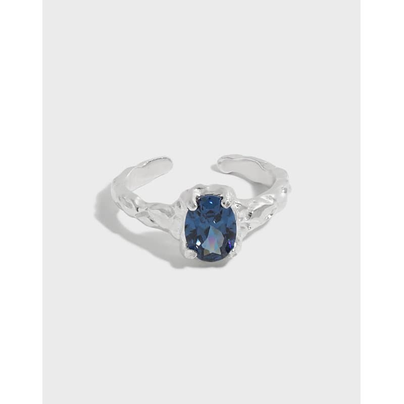 Elegant Oval Blue CZ 925 Sterling Silver Adjustable Ring