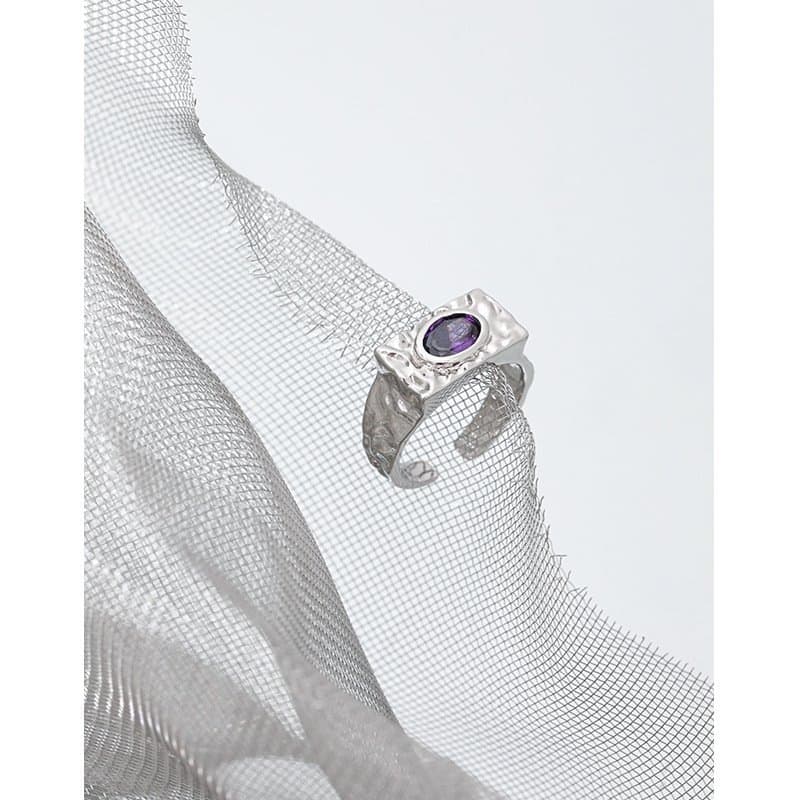 Elegant Purple Oval CZ Eye 925 Sterling Silver Adjustable Ring