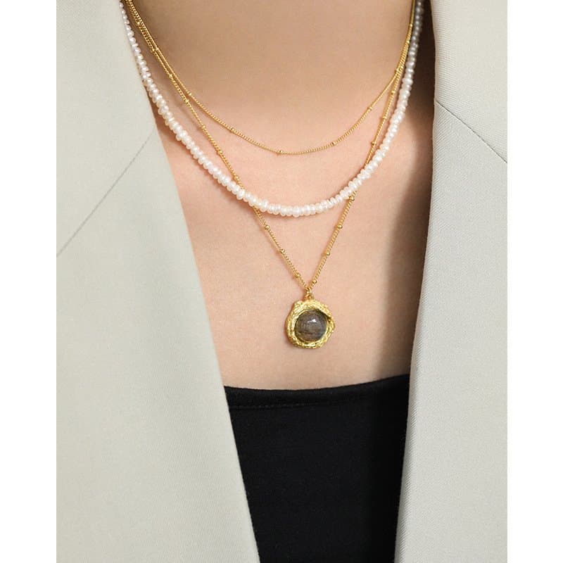 Elegant Irregular Natural Pearls 925 Sterling Silver Necklace