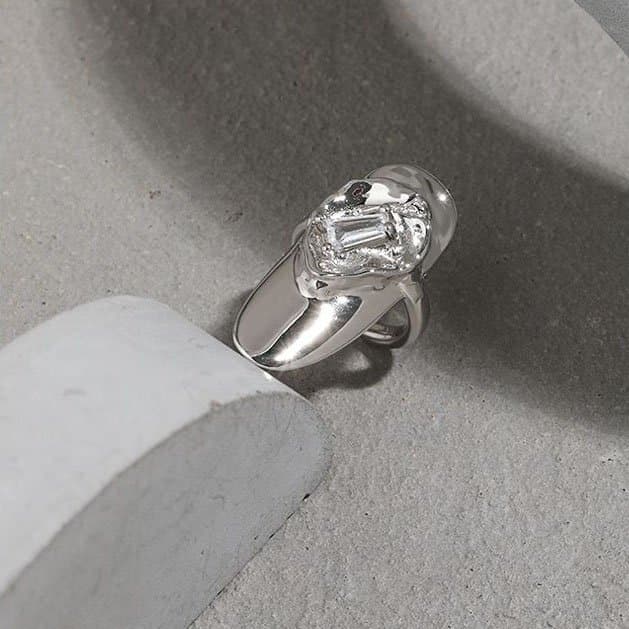 CZ Geometric 925 Sterling Silver Adjustable Nail Ring