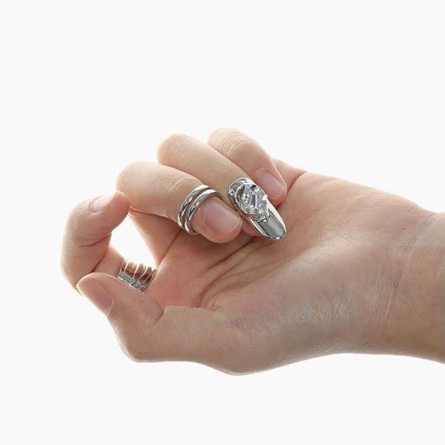 CZ Geometric 925 Sterling Silver Adjustable Nail Ring