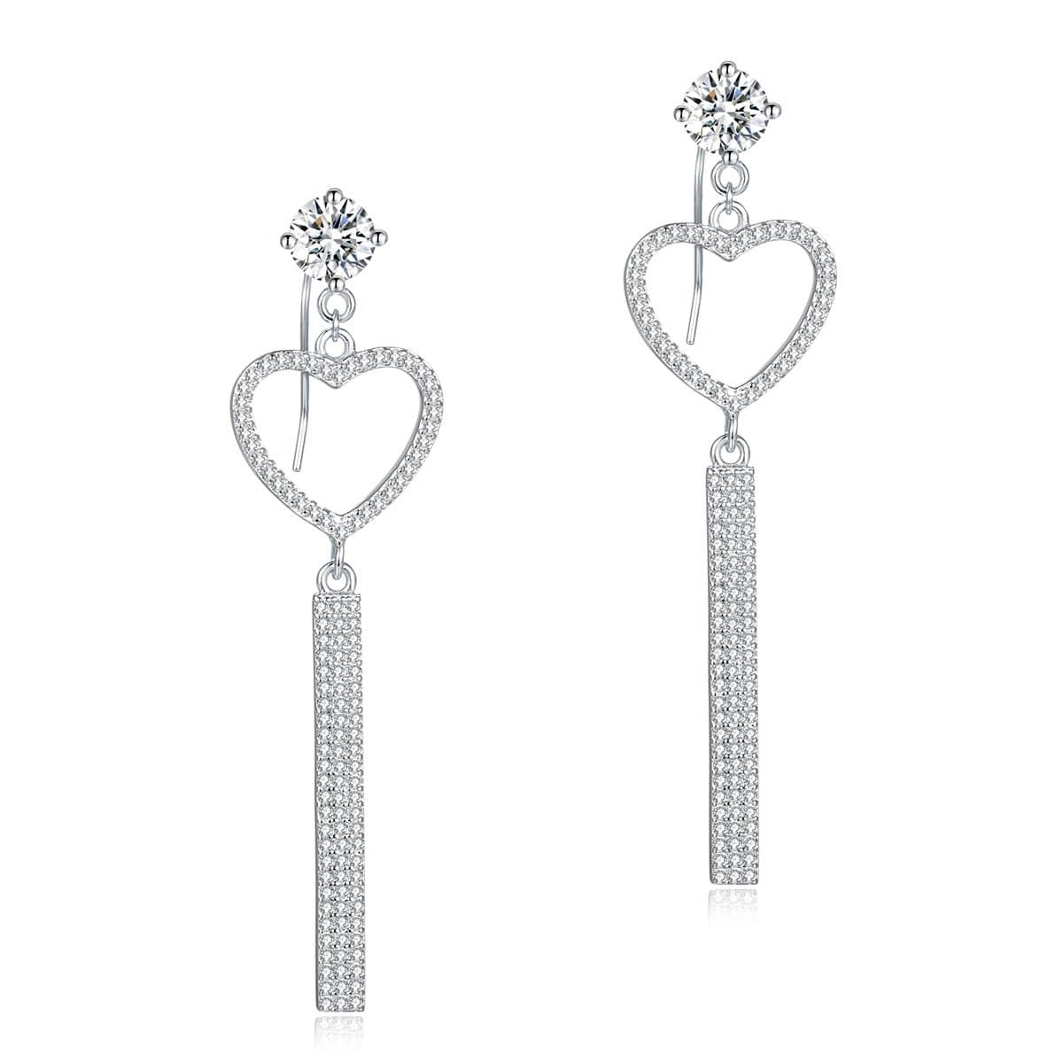 Dangle Heart Sterling Silver Earrings
