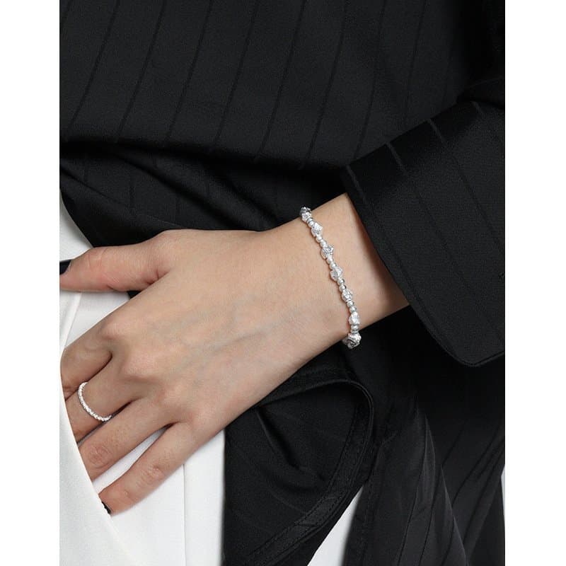 Geometric Broken Stones Beads 925 Sterling Silver Bracelet