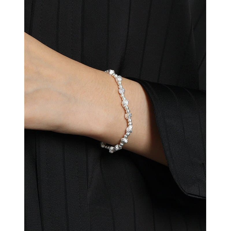 Geometric Broken Stones Beads 925 Sterling Silver Bracelet