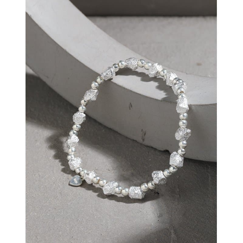 Geometric Broken Stones Beads 925 Sterling Silver Bracelet