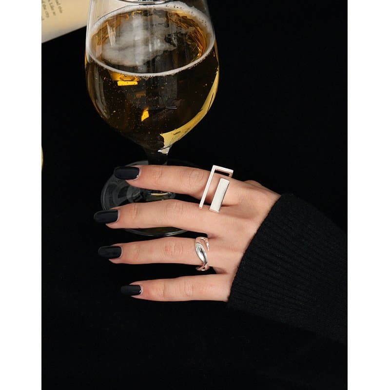 Geometric Rectangle 925 Sterling Silver Adjustable Ring