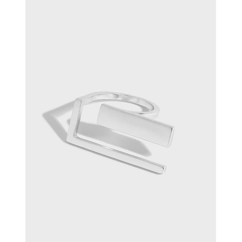 Geometric Rectangle 925 Sterling Silver Adjustable Ring