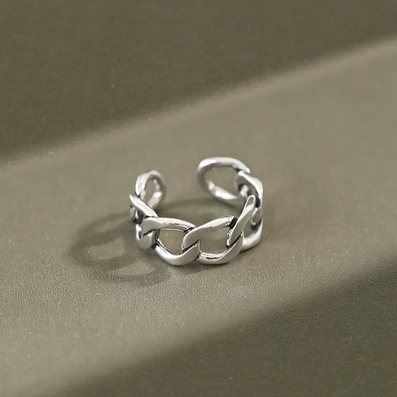 Hollow Chain Vintage 925 Sterling Silver Adjustable Ring