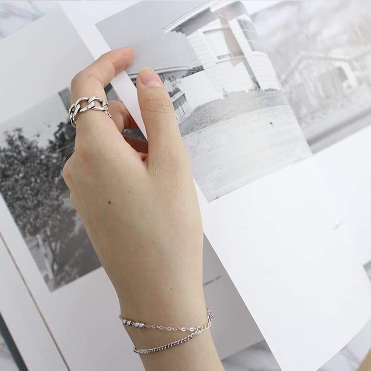 Hollow Chain Vintage 925 Sterling Silver Adjustable Ring