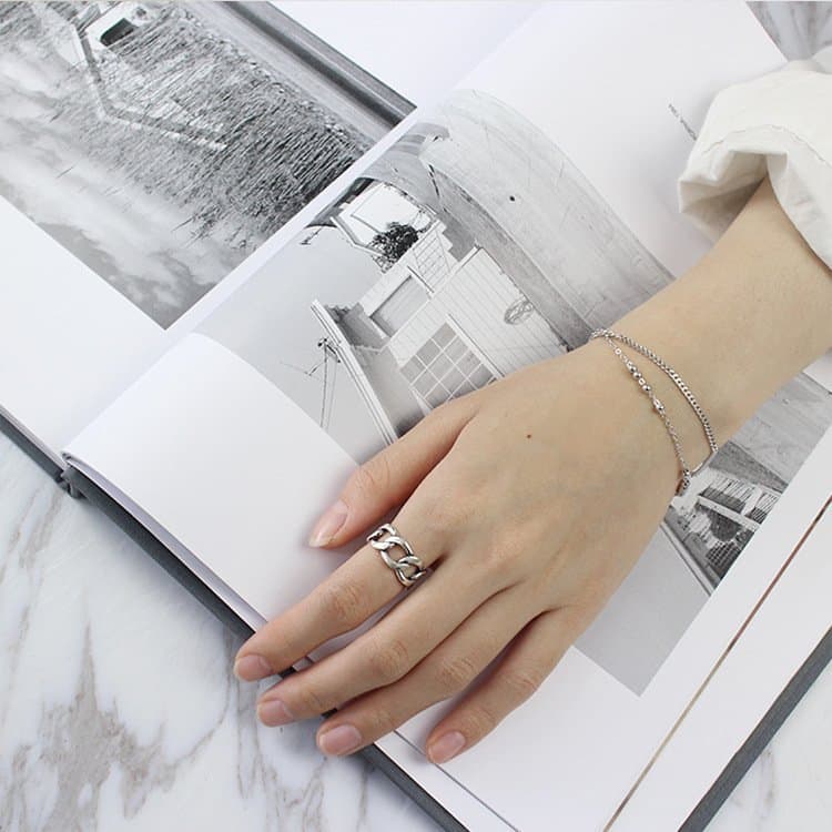 Hollow Chain Vintage 925 Sterling Silver Adjustable Ring