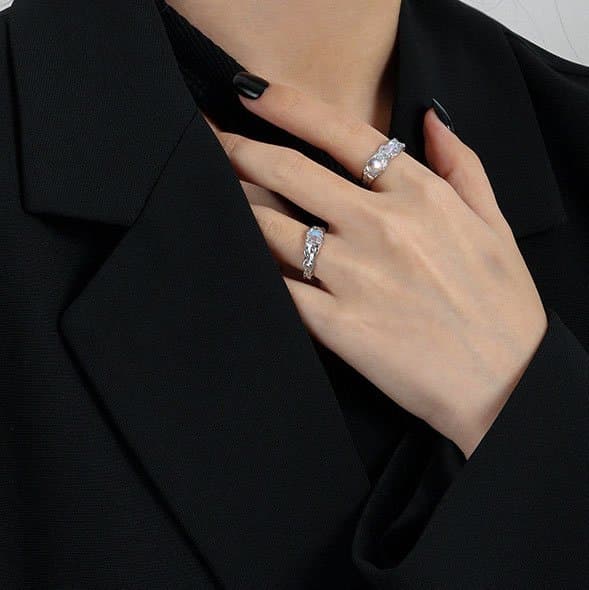 Irregular Created Moonstone River 925 Sterling Silver Adjustable Ring
