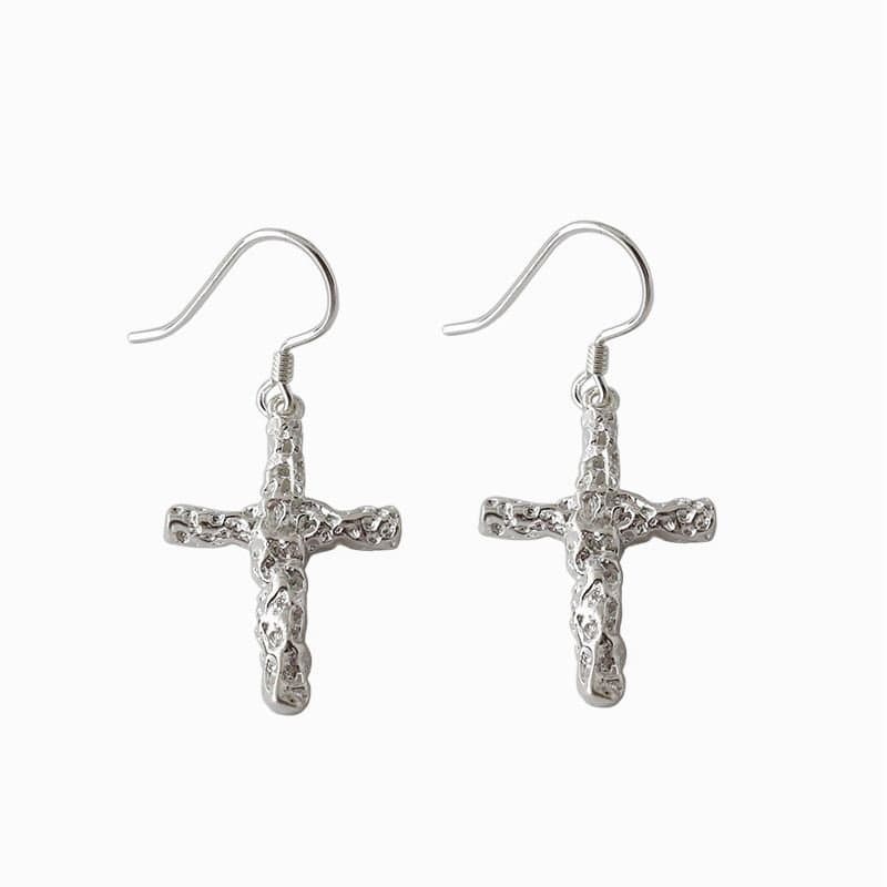 Irregular Cross 925 Sterling Silver Dangling Earrings