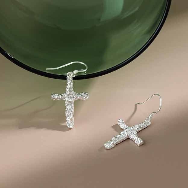 Irregular Cross 925 Sterling Silver Dangling Earrings