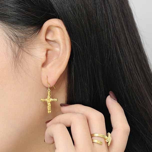 Irregular Cross 925 Sterling Silver Dangling Earrings