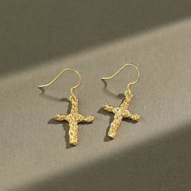 Irregular Cross 925 Sterling Silver Dangling Earrings
