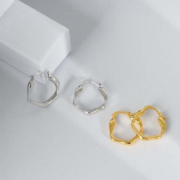 Irregular Geometric 925 Sterling Silver Hoop Earrings