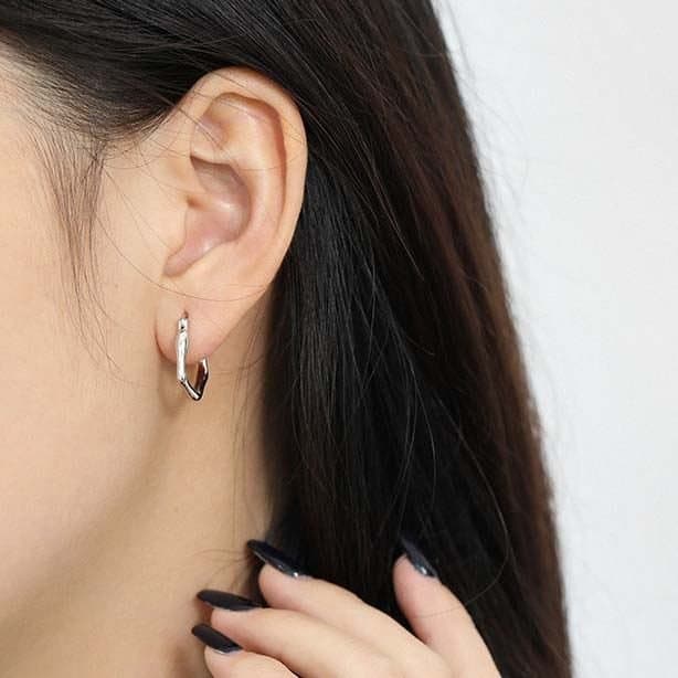 Irregular Geometric 925 Sterling Silver Hoop Earrings