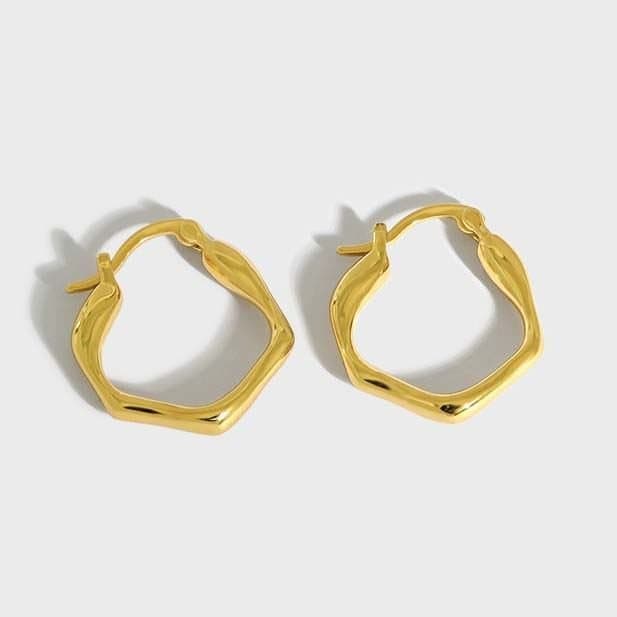 Irregular Geometric 925 Sterling Silver Hoop Earrings