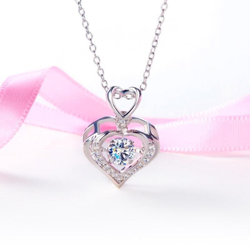 Double Heart Dancing Stone Pendant Necklace