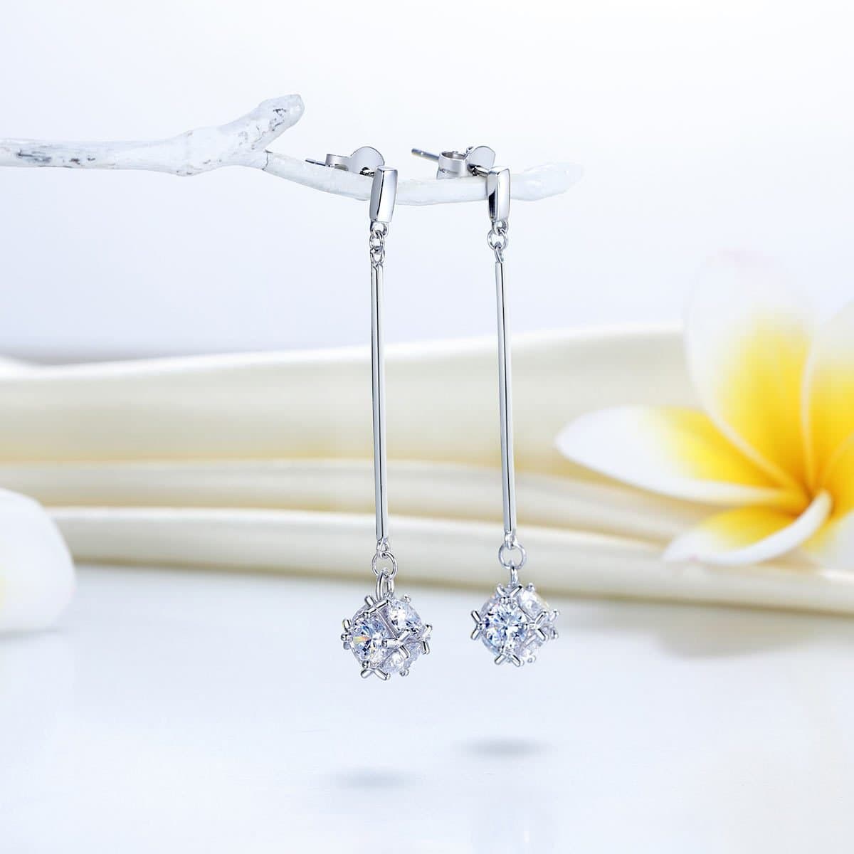 Dangle Cube Created Diamond Earrings