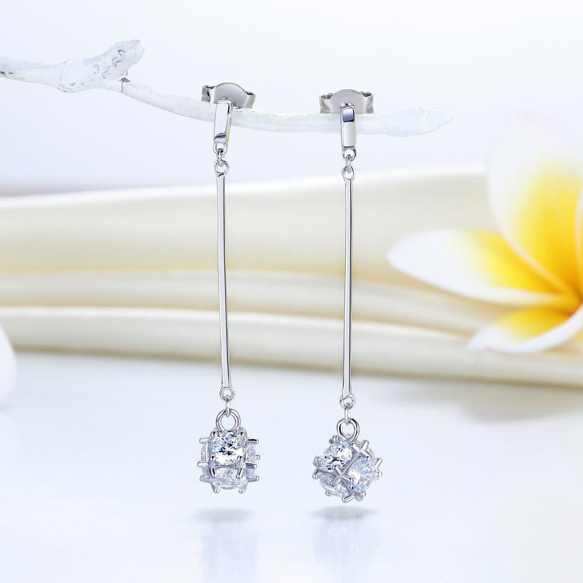 Dangle Cube Created Diamond Earrings