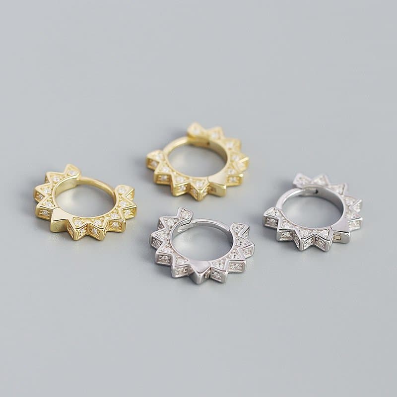 Punk CZ Gear Geometric Triangle 925 Sterling Silver Hoop Earrings