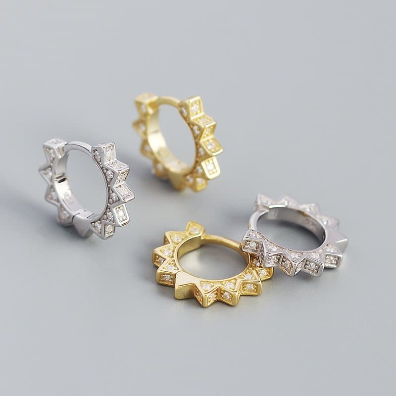 Punk CZ Gear Geometric Triangle 925 Sterling Silver Hoop Earrings