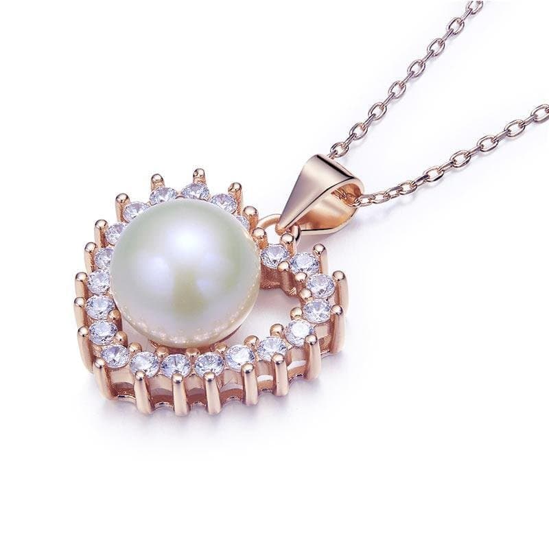 Fresh Water Pearl Heart Necklace with Rose Gold Plated