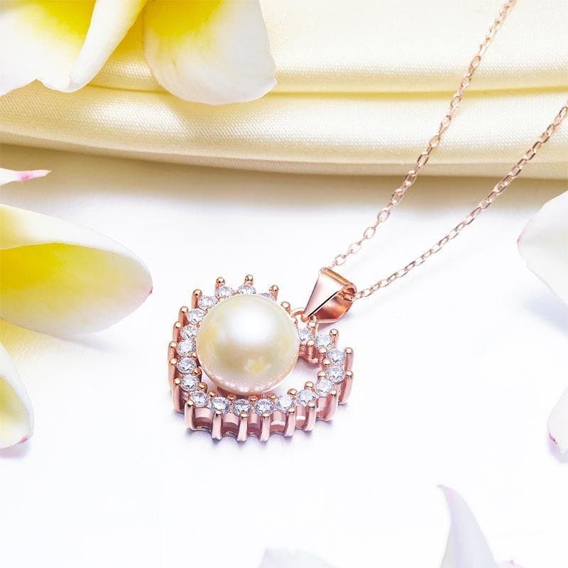Fresh Water Pearl Heart Necklace with Rose Gold Plated
