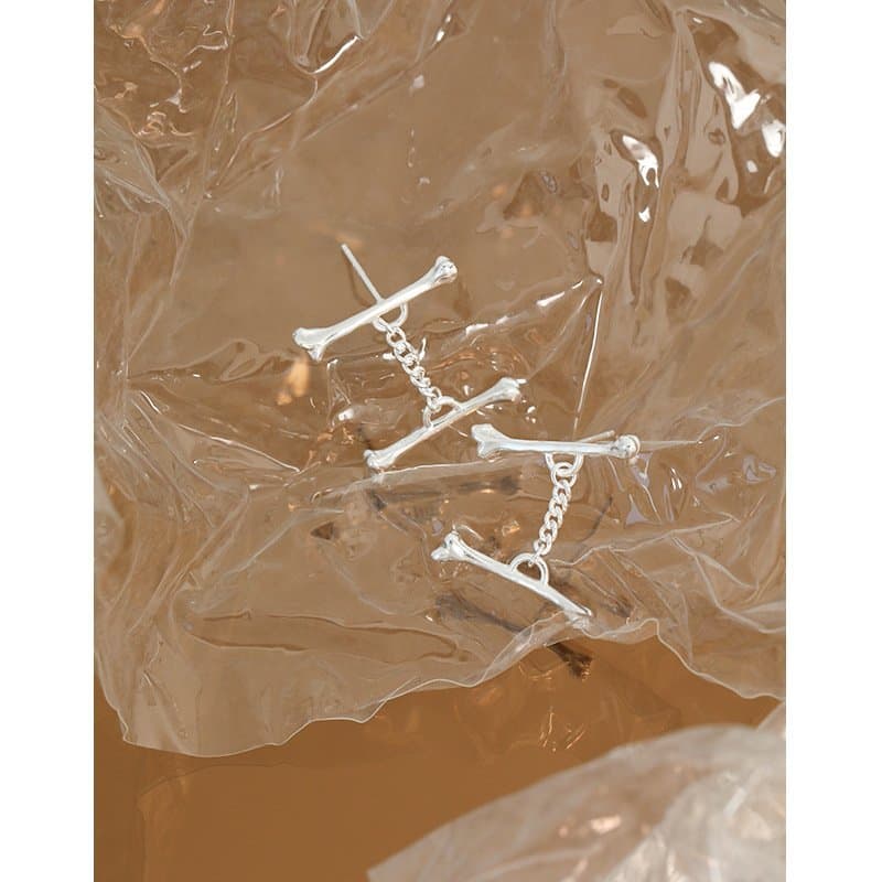 Two Bones Chain 925 Sterling Silver Dangling Earrings