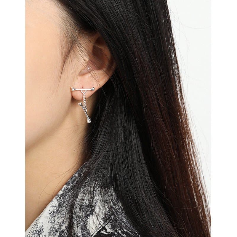 Two Bones Chain 925 Sterling Silver Dangling Earrings