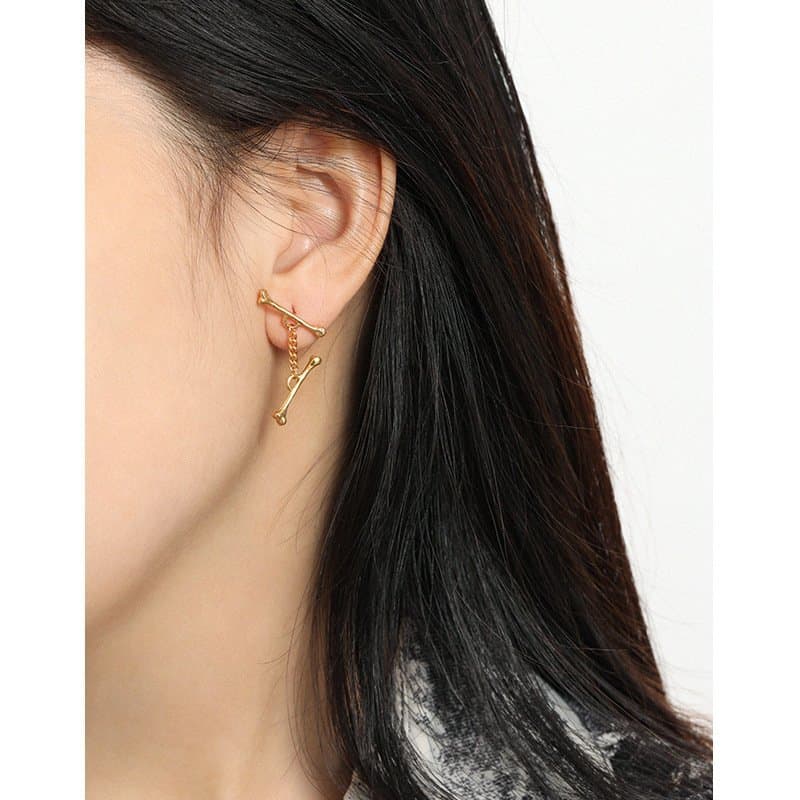 Two Bones Chain 925 Sterling Silver Dangling Earrings