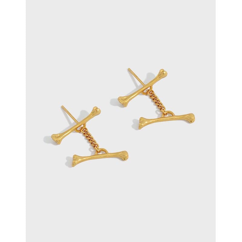 Two Bones Chain 925 Sterling Silver Dangling Earrings
