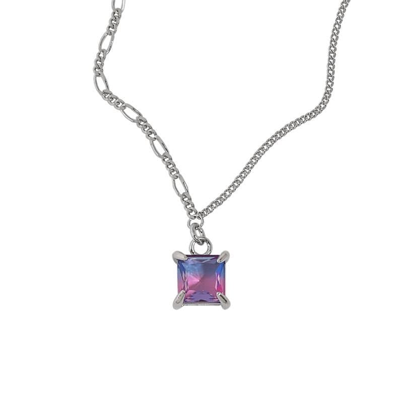 Geometric Colourful Radiant CZ 925 Sterling Silver Necklace