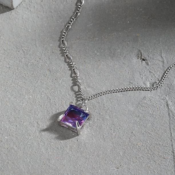 Geometric Colourful Radiant CZ 925 Sterling Silver Necklace