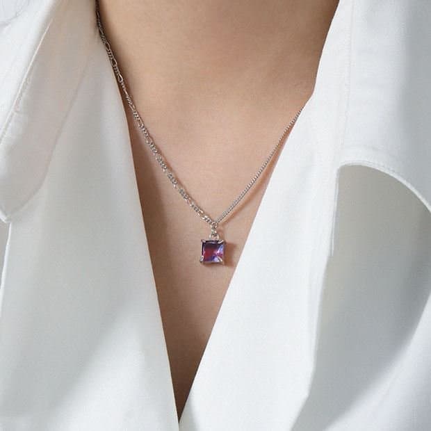 Geometric Colourful Radiant CZ 925 Sterling Silver Necklace