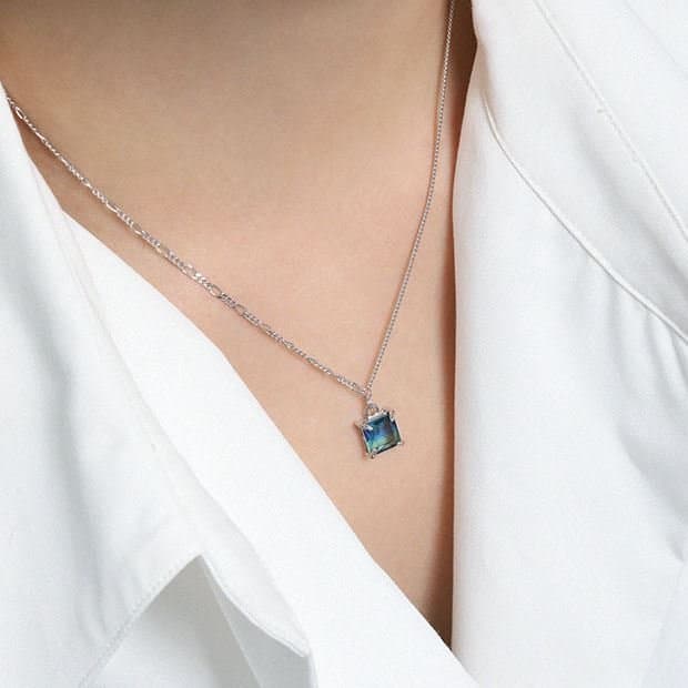 Geometric Colourful Radiant CZ 925 Sterling Silver Necklace